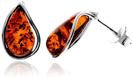 SilverAmber Jewellery UK G029S - Pendientes de plata de ley 925 con diseño de lágrima de ámbar báltico