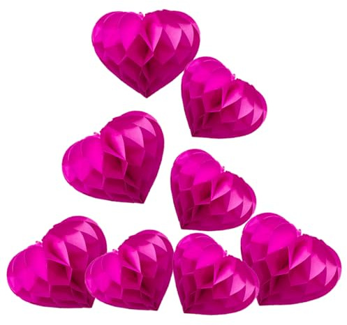 Heart Shaped Honeycomb Balls Party Decorations 8 Pieces 8 10 Tissue Paper Pom Poms Flower Balls for Birthday Wedding Party Baby Shower Nursery Wall Decor (Rose Red)