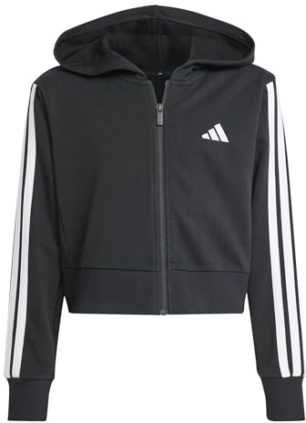 adidas flickor Essentials Full Zip Crop Hoodie Sweatshirt, Black/White, 11-12 Years
