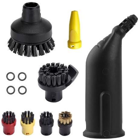 12-teiliges Dampfreiniger-Zubehör für Kärcher SC1, SC2, SC3, SC4, SC5, SC7, CTK10, CTK20, Nylon, 4 Rundbürsten, 2 große Rundbürsten, 1 Düse, 4 Dichtungsring und 1 Spaltdüse