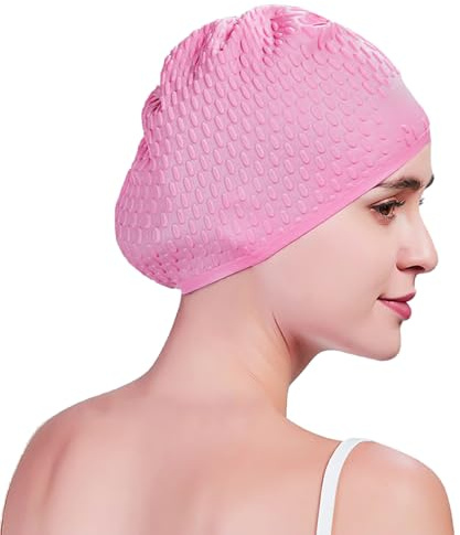 LinsLiliana Bonnet de Bain Premium pour Femme & Homme – Bonnet Piscine imperméable et antidérapant en Silicone Souple​​ – Ajustement Confortable (Rose)