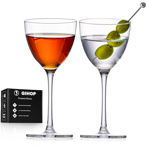 GIHOP Nick and Nora Cocktail Glasses, 5.8Oz Hand Blown Martini Glasses Set of 2, 100% Lead-Free Crystal Coupe Glassware, Small Cocktail Glasses for Manhattan, Cosmopolitan, Espresso with Gift Box