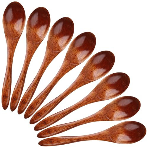 DAJISI 8 Stück Honiglöffel, Holzlöffel 15 CM Holzlöffel Klein Dunkelbraun Honiglöffel Holz Kleine Holzlöffel Holz Löffel für Suppe Kaffee Salat Desserts Schöpfkellen