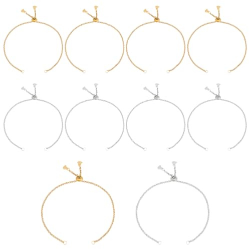 UNICRAFTALE 10 pz Bracciale con Cursore Regolabile in 2 Colori Bracciale in Acciaio Inossidabile Catene con Cursore Estensibile Catena A Maglie con Tappo Bracciale con Perline per DIY Lungo 25cm