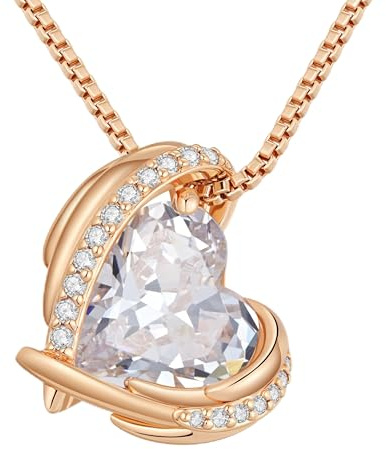 CDE Collana Delle Donna Cuore, Oro Rosa Birthstone Gioielli Donna Regali di Festa Della Mamma Lei Moglie Fidanzata Regalo Compleanno Anniversario San Valentino Natale | Placcata in Oro Rosa Catena Regolabile Collana Idee Anniversario Natale Regali per Fidanzata Moglie Amica Mamma Figlia