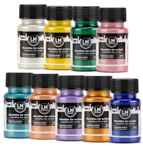 LM-Kreativ Metallika for Artists 9x50ml - Set Color Pop - Metallic Acrylfarbe/Bastelfarbe. Für kreative Projekte auf Holz, Leinwand, Keramik. Hochdeckend, lichtecht. Für Künstler und Bastler