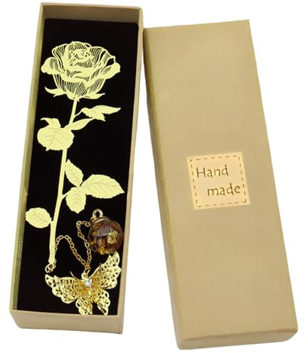QOWIJEX 1 Pezzo Segnalibro, Segnalibro in metallo con Rose Incavate, Accessori per la Lettura, Regali per le Donne, Regalo di San Valentino, Regalo di Natale, Compleanno, Oro