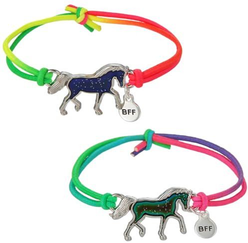 ZILZUFA 2 Pulseras de Caballo con Colgante Cambiante de Color, Regalos para Niños (Cumpleaños/Fiestas), Caballo Pulseras Niña Detalle Cumpleaños Infantil