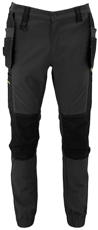 DEWALT Pritchard Men's Regular Fit, Tapered Leg, Elasticated Hem, Holster Pocket, Pro-Stretch Work Trousers, Grey/Black, W34/L31