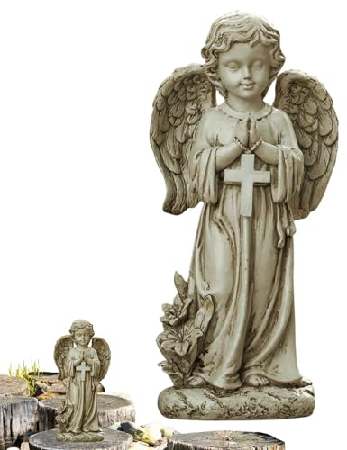 Statua 'Angelo – Giardino Solare | Decorazione Da Giardino Per Esterni In Resina | Con Luce LED Calda, Scultura Di Angelo Impermeabile Per Balcone, Giardinno, Patio, Terrazza, Barche, Decorazione