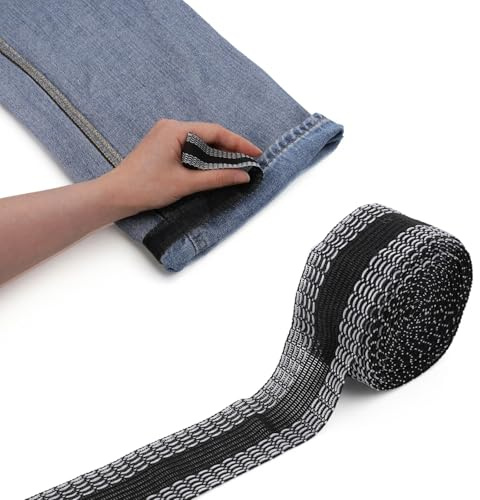 Dplolng Hemming Tape for Pants, 16.4 FT No Sew Washable Adhesive Fabric Tape, Trousers Edge Modified Strips Iron On Hem Tapes for Jeans Suit Pants Curtains DIY