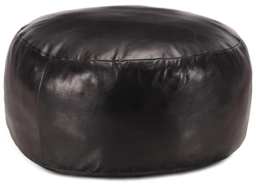 Vanitopaz Pouf, svart av äkta getläder, 60 x 30 cm, vadderad med bomullsfyllning, sittpall och fotpall för vardagsrum, sovrum, hall som dekorativ hylla och sittkub
