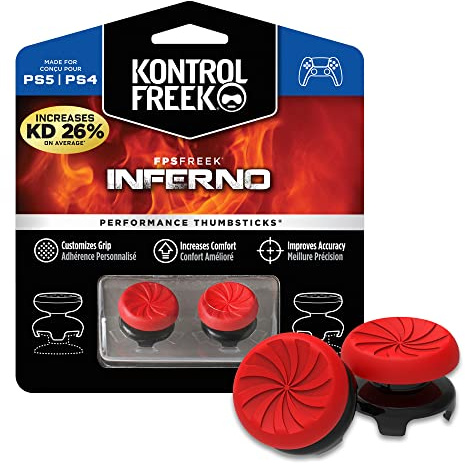 KontrolFreek FPS Freek Inferno PS5 Stick Aufsätze | 2X High-Rise Joystick Erhöhung für PlayStation 5 & PS4 | Maximale FPS-Präzision & Controller Grip | Rot