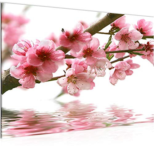 Runa Art Bild Blumen Sakura Modern Wandbilder Wohnzimmer 1 Teilig - Made In Germany - Kirschbaum Rosa Flur 200215a