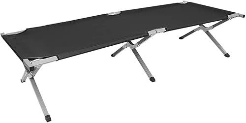 Lit de Camp Pliable en Aluminium pour l'armée - Lit de Camping Pliable et lit d'invité1 Personne, Lit d’Appoint, Capacité 150 kg, pour Camping, Randonnée, Voyage en Plein Air (190 * 62 * 42cm-Noir)