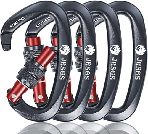 JRSGS 25KN Locking Climbing Carabiner Clips, UlAA Certified Rockclimbing Carabiner,Heavy Duty Carabiners Equipment,Large SizeCarabiner for Climbing, Rappelling,Hunting and Rescue