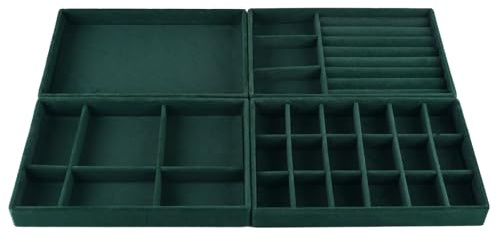 AIRZSNRY Organizer per gioielli impilabile per cassetti, inserti in velluto per riporre gioielli, vassoio porta gioielli per comò, impilare accessori per cassetti (verde, 1 set)