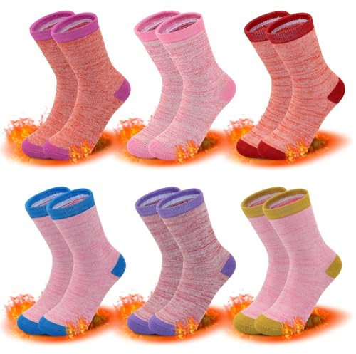 ZERULETS 6 Pairs Kids Socks Girls Thermal Warm Winter Crew Socks 5-7 Years