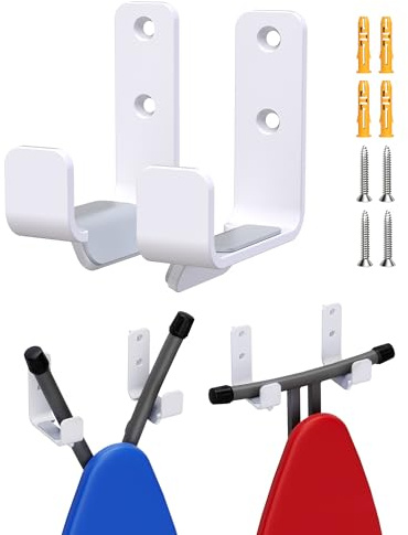 Bügelbretthalter Wandhalterung Weiß, Edelstahl Bügelbrett Aufhänger für Waschküche, Verstellbarer Abstand Bügelbretthalter Haken Wandhalterung