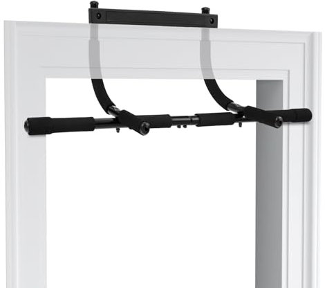 GYMAX Klimmzugstange Türrahmen ohne Schrauben, Pull Up Stange mit gepolstertem Griff, Pull-Up Bar bis zu 150kg belastbar, Trainingsgerät für Zuhause, Büro & Fitnessstudio, Schwarz