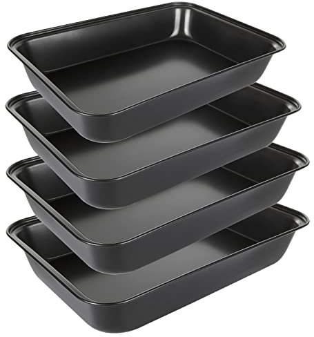 VIDETOL 4 stampi per forno, 3 misure, rettangolari, con rivestimento antiaderente, teglia da forno profonda, teglia da forno per cuocere, grigliare, cucinare e servire cibi