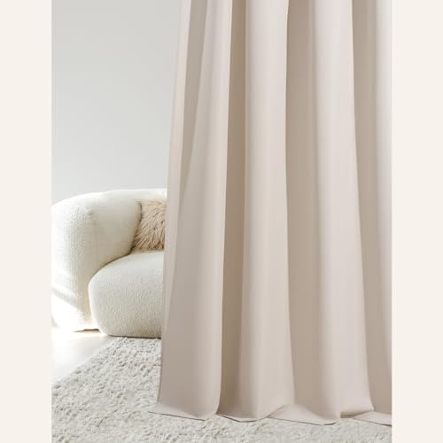 ROOM99 Tenda con nastro arricciato, Aura, 140 x 230 cm, larghezza x altezza, oscurante, decorazione moderna, per soggiorno, camera da letto, beige chiaro