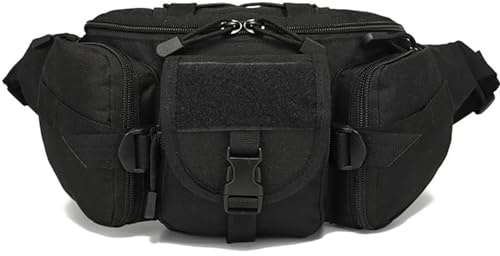 CINGHI LUSSO Sac banane tactique camouflage militaire pour homme pour sport de plein air, marche, course, randonnée, camping, escalade, trekking, chasse, noir, Sac banane militaire