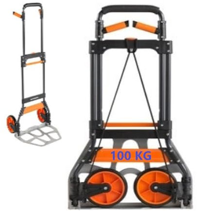 Genérico Carretilla de Mano Plegable de Aluminio: 100kg de Carga, Altura 1,20m, Empuñaduras 360º - Portátil y Resistente, Multifuncion Hogar Almacen o Viaje, CARRETPL100KG