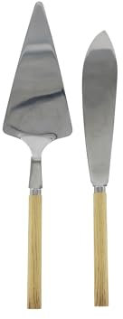 Tårtspade kakkniv natur i träutseende av rostfritt stål/akryl lantställe shabby chic look vintage nostalgi