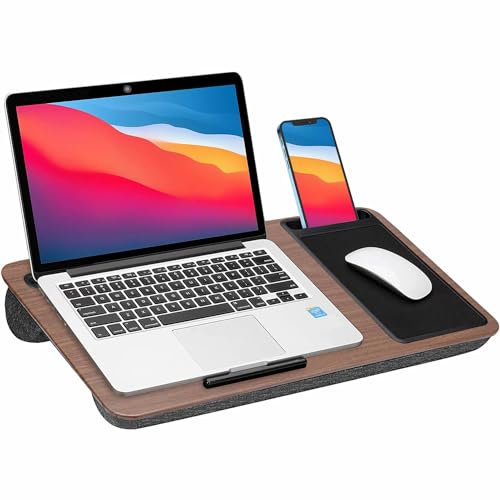Multi-Purpose Home Office Lap Desk Laptop Tray Bed Desk With Mouse Pad and Phone Tablet Holder - Walnut