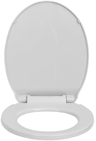 Homgoday Tapa WC Asiento de Inodoro de Repuesto Tapa y Asiento de váter con Cierre Suave Ovalada Diámetro del Orificio de Montaje: 13-20 mm Gris Claro