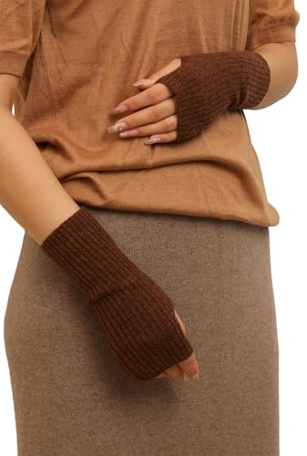 Prettystern dam kashmirull ribbade fingerlösa handskar handledsvärmare pulsvärmare, N – blandad brun, Länge 21 cm, Gewicht 20g