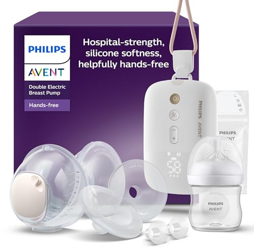 Philips AVENT Hands-free elektronische Doppelmilchpumpe, Motor in Krankenhausqualität, spiegelt den Trinkrhythmus des Babys wider, bis zu 85 Pumpbewegungen pro Minute, 2 Auffangschalen, SCF547/11