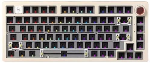 QPSJXN packningsmonterat RGB-bakgrundsbelyst hot-swappable 81 mekaniskt tangentbord anpassningsbart barebone tangentbord (mjölk te – RGB-ljus)
