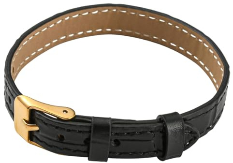 CALFOVERA Black Genuine Leather Wrap Bracelet with Gold Stainless Steel Buckle Adjustable Vintage Full Grain Real Leather Cuff Wristband Watchband Design for Men Women Daily Wear Costume Party Gift