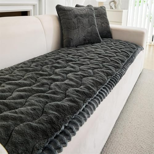FASCINATDECO Sofa Covers 1 2 3 4 Seater Non Slip Sofa Slipcovers Super Soft & Thick Faux Mink Velvet Sofa Cushion Covers Couch Covers Sofa Protectors from Pets/Kids/Dogs (Black, 70x210cm)