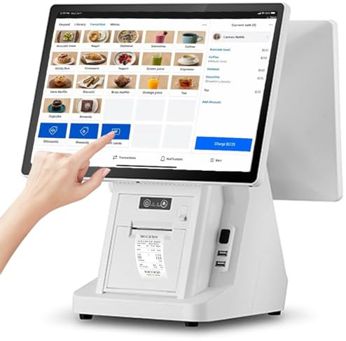 HNBYLMM Registratore di Cassa POS con Doppio Touch Screen da 15,6, Angolazione Regolabile, Stampante da 58 mm Integrata, 8 GB di RAM, SSD da 128 GB, Sis-Tema POS per Piccole Imprese, Ristoranti