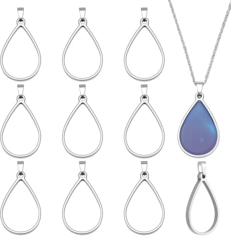 UNICRAFTALE 10Pcs Teardrop Open Back Bezel Pendants Stainless Steel Ring Frame Pendants Platinum Geometric Blanks Charms Hollow Frame Pendant Cabochon Settings for DIY Necklace Bracelet Jewelry Making