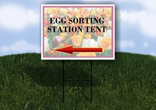 Egg Sorting Station Tent Spring Flowers Tulips Left Arrow Single Sided 18x24 in. Yard Road Sign w/Stand
