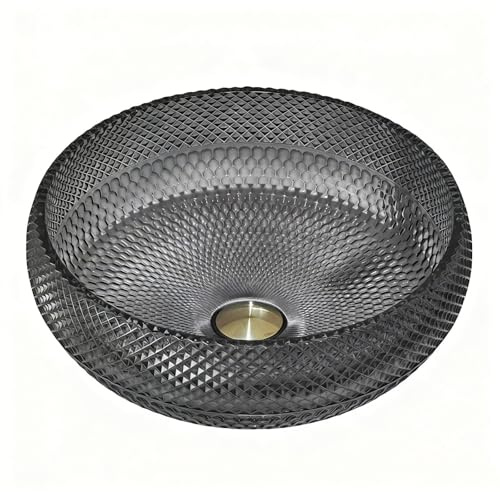 ZYCDP Lavabo Baño Cristal Lavabo Vidrio Redondo 420 X 420 X 200 mm Sin Orificio Para Grifo Gris