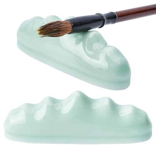 GORGECRAFT Keramischer Kalligrafie Pinselhalter Grüne Wellenform Porzellan Essstäbchen Sumi Stift Pinsel Organizer Ständer Halter Für Mal Schreib Und Kunstübungsbedarf Anfänger