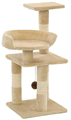 Ziaphsol Arbre à chat avec griffoirs en sisal - 65 cm - Beige - Meubles à gratter avec colonne à chat - Arbre à grimper avec plateformes, grotte et jouet pour appartement et coin