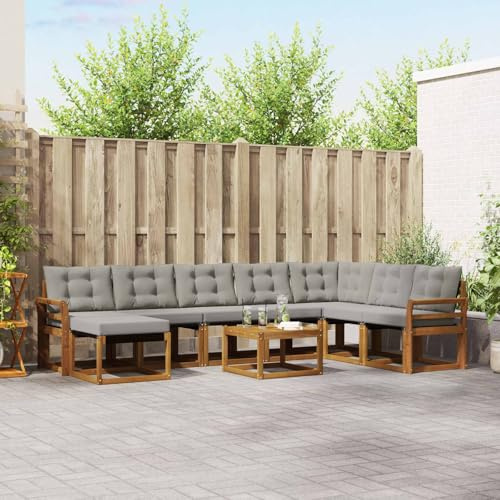 Ensemble canapés extérieur 9 pcs Gris Naturel Clair Salon Jardin Moderne Acacia Massif textilène résistant intempéries Coussins Confortables déco Patio Piscine terrasse Meubles déco 2024
