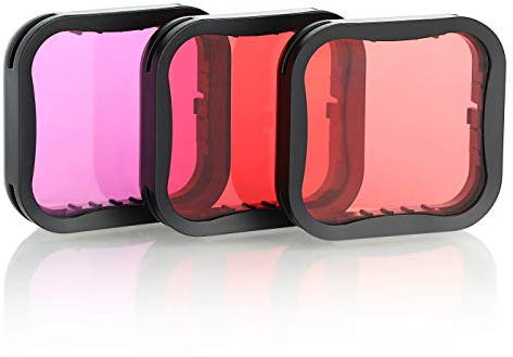 SOONSUN 3-pack dykfilter för GoPro Hero 5 6 7 svart super kostym dyk-hus – röd, ljusröd och magenta filter – förbättrar färger för olika undervattensvideo och fotograferingsförhållanden