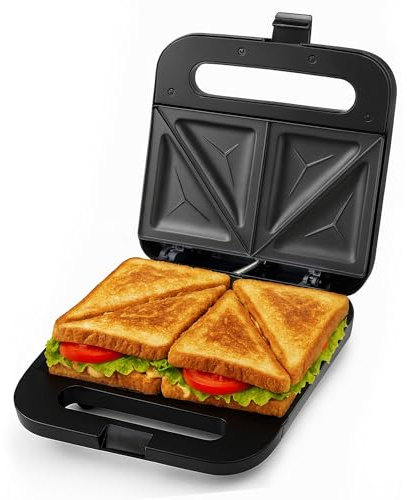 OVENTE Electric Sandwich Maker with Non-Stick Plates, Indicator Lights, Cool Touch Handle, Easy to Clean and Store, Perfect for Cooking Breakfast, Grilled Cheese, Tuna Melts and Snacks, Black GPS401B