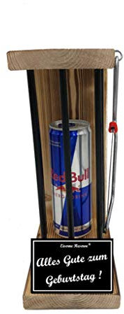 Red Bull - Eiserne Reserve Black Edition - Alles Gute zum Geburtstag - incl. Säge zum zersägen der Stäbe - Die lustige Geschenkidee