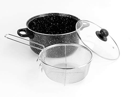 Deep Fat Fryer Set Black Marble or Copper Look Chip Pan (Black Marble)