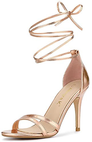 Allegra K Women's Open Toe Lace-Up Stiletto Heels Sandals Rose Gold 4 UK/Label Size 6 US