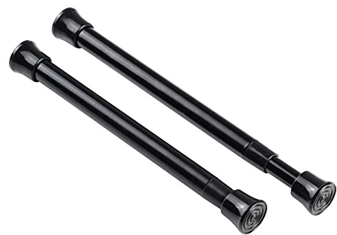 KXLife, 2 Pack Black Small Curtain Pole with Tension Spring 19-29cm Thin Tension Rod No Drilling Required for Windows, Cupboards, Cupboards