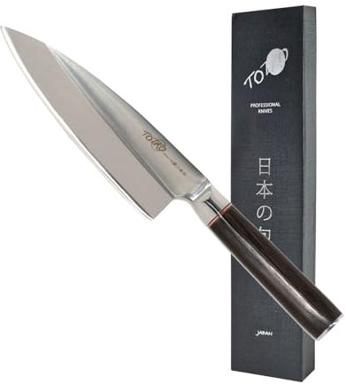 Totiko Coltello da Cucina Professionale Giapponese, Coltello Professionale in Acciaio, Lama da 18,5cm, Deba per Mancini, Manico in Legno Trattato, Coltello da Pesce - Sakai Japan Knives